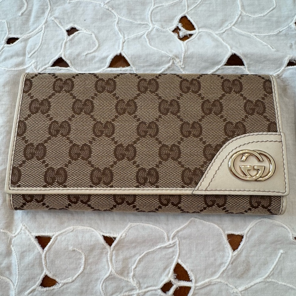 Gucci Brown and Cream Monogram Wallet